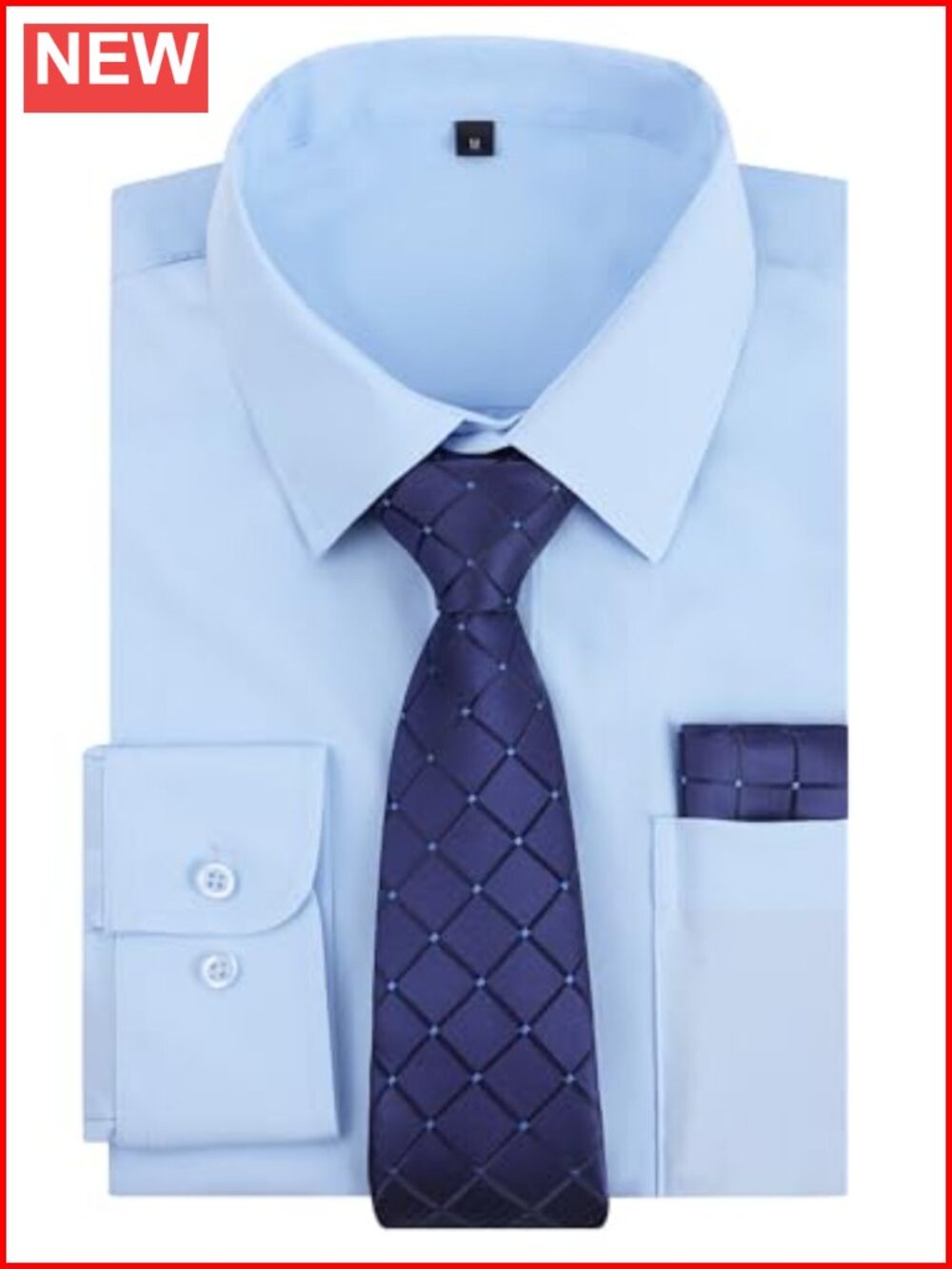 Mens 3 Pcs Long Sleeve Button Down Shirt Necktie Pocket Square Set Slim Fit